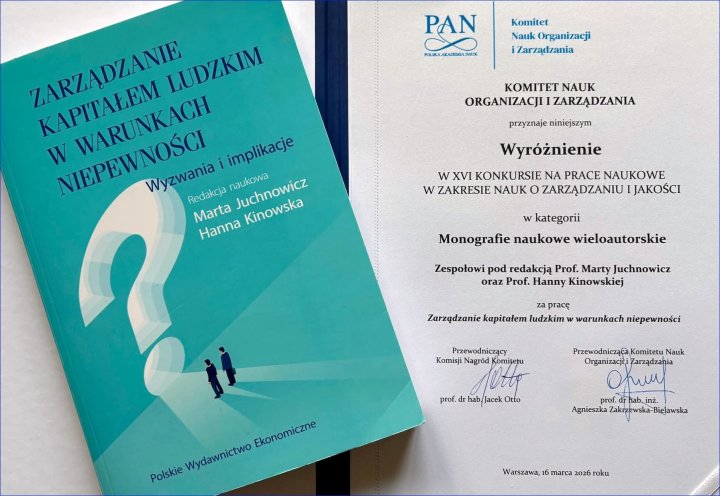 Nagroda dla monografii "Zarządzanie kapitałem ludzkim w wrunkach niepewności"